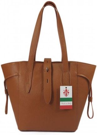 Pakowna włoska torebka damska skórzana na ramię mieści A4 Vera Pelle Camel