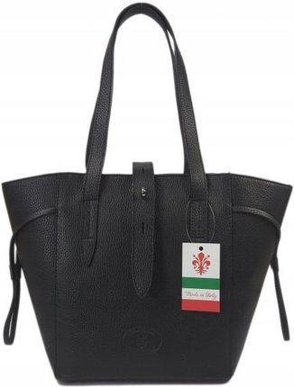 Pakowna włoska torebka damska skórzana na ramię mieści A4 Vera Pelle Czarna