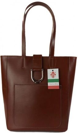 Duży shopper bag włoska skórzana torebka Vera Pelle Brązowa