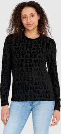 AERONAUTICA MILITARE Czarna welurowa bluza damska w wytłoczone logotypy