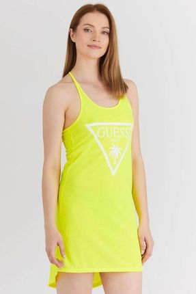 GUESS Żółta neonowa sukienka z trójkątnym logo