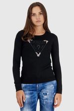 Zdjęcie GUESS Czarny sweterek damski z wyszywanym logo - Ząbki