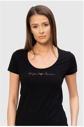 EMPORIO ARMANI Czarny t-shirt z logo z kryształkami