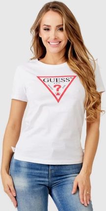 GUESS Biały t-shirt damski z dużym trójkątnym logo