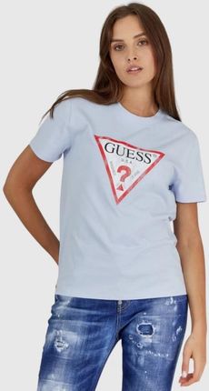 GUESS Błękitny t-shirt damski z vintage logo