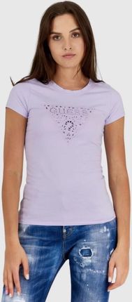 GUESS Fioletowy t-shirt damski z ażurowym logo