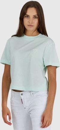 GUESS Krótki miętowy t-shirt damski z logo na plecach