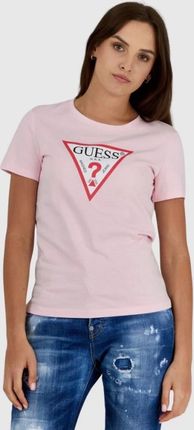 GUESS Różowy t-shirt damski z trójkątnym logo