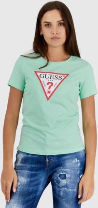 GUESS Zielony t-shirt damski z trójkątnym logo
