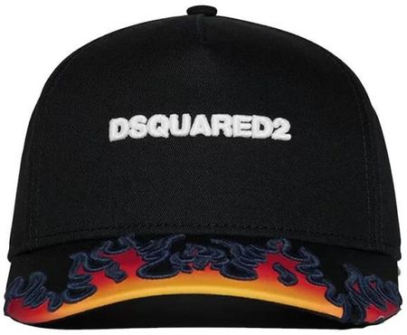 DSQUARED2 Czarna czapka z daszkiem w płomienie