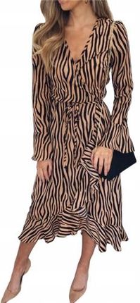 Zwiewna sukienka szyfonowa wzór tygrys 38 M