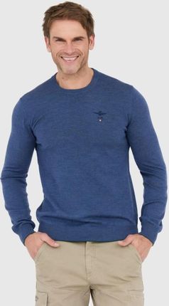 AERONAUTICA MILITARE Niebieski sweter męski z wełny merynosa
