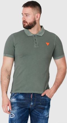 GUESS Zielona koszulka polo z pomarańczowym logo