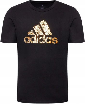 Adidas czarna koszulka t-shirt męski złote logo L