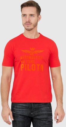 AERONAUTICA MILITARE Pomarańczowy t-shirt męski z aksamitnym logo