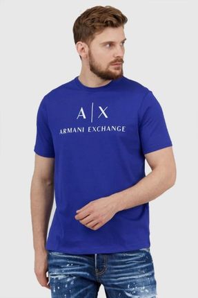 ARMANI EXCHANGE Niebieski t-shirt męski z białym logo