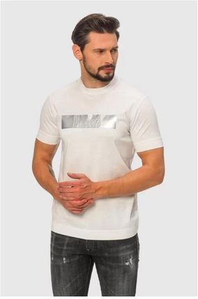 EMPORIO ARMANI Biały t-shirt męski ze srebrnym logo