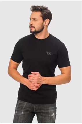EMPORIO ARMANI Czarny t-shirt męski z wymienną aplikacją