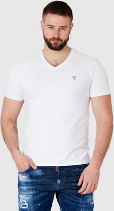 GUESS Biały t-shirt męski w serek z elastanem