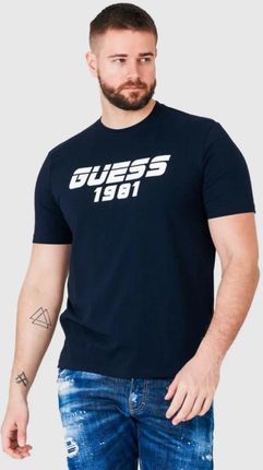 GUESS Granatowy t-shirt męski z odblaskowym logo