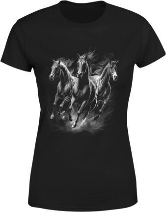 Kon z koniami koniem jeździecka Damska koszulka (S, Czarny)