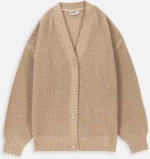 Sweter rozpinany dzianinowy beżowy kardigan z dekoltem w serek
