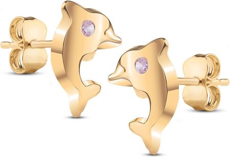 Goldmark Złote Kolczyki Delfinki Z Różową Cyrkonią 585