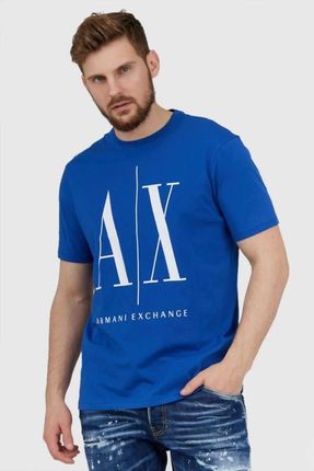 ARMANI EXCHANGE Niebieski t-shirt męski z dużym logo