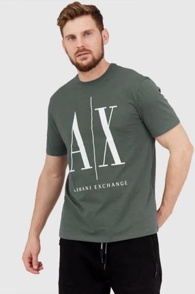 ARMANI EXCHANGE Szaro-zielony t-shirt męski z dużym logo