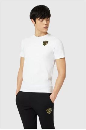 EA7 Męski, biały, t-shirt z mieniącym logo