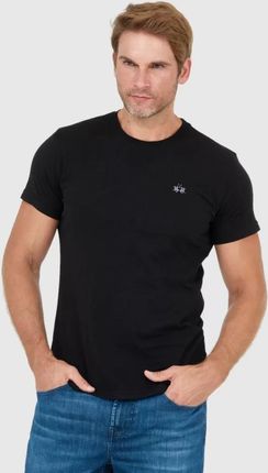 LA MARTINA Czarny t-shirt męski z wyszywanym logo