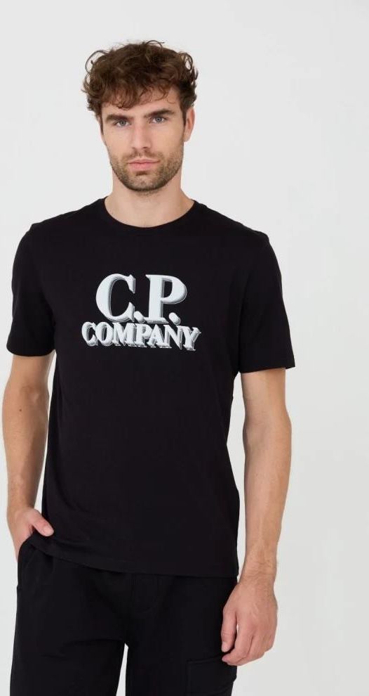 Tシャツ・カットソー C.P. COMPANY Men T-shirt Black 19CMTS132A006374G 999 C.P. COMPANY Czarny t-shirt Short Sleeve - Ceny i opinie