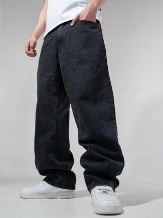 Szerokie Spodnie Jeansowe Męskie Baggy Czarne Jigga Wear z Korona XL