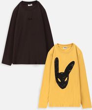 T-shirt z długim rękawem 2 pack miodowy z królikiem i brązowy z motywem gór