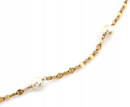 Lovrin Złoty naszyjnik 585 delikatny kuleczki z perłami