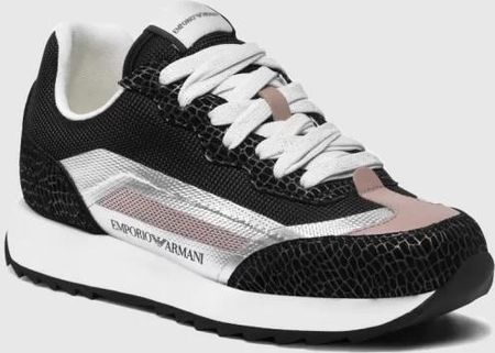 EMPORIO ARMANI Czarne sneakersy damskie ze srebrnymi elementami