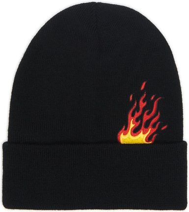 Cropp - Czarna czapka beanie z motywem ognia - Czarny