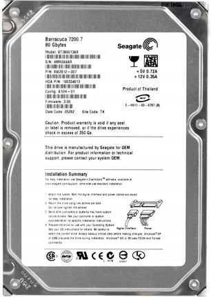 PCパーツ ST380013AS Serial ATA 80GB cm3dmju Seagate ST380013AS SATA 3.5
