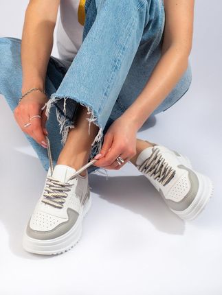 Damskie obuwie sportowe sneakersy na wysokiej platformie Shelovet biało-szare-37