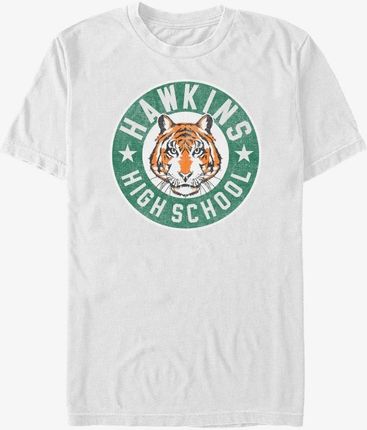 Queens Netflix Stranger Things - Hawkins High Tiger Emblem Unisex T-Shirt White
