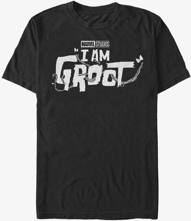 Queens Marvel I Am Groot - Groot White Logo Men's T-Shirt Black