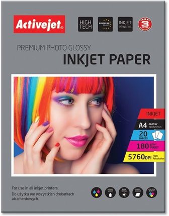 Activejet Papier Fotograficzny Błyszczący A4 20szt. AP4180G20