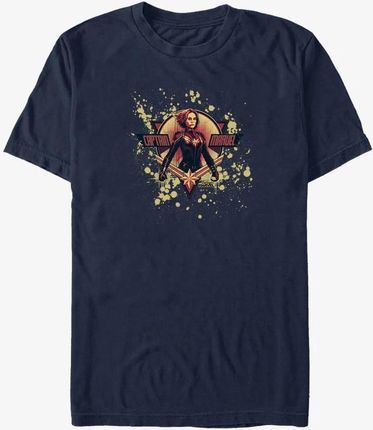 Queens Captain Marvel: Movie - Splatter Grunge Marvel Logo Unisex T-Shirt Navy Blue