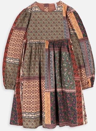 Sukienka tkaninowa wielokolorowa rozkloszowana z printem na całości