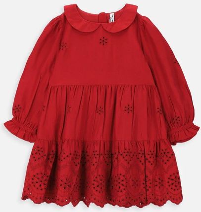Sukienka tkaninowa czerwona rozkloszowana z eleganckim kołnierzykiem