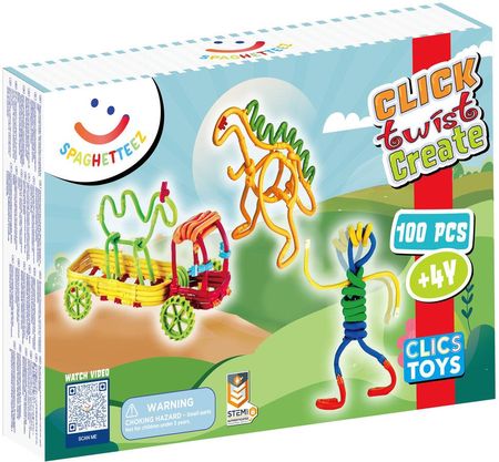 Clics Toys Spaghetteez Miękkie Patyczki Konstrukcyjne Tekturowy Box 100El.