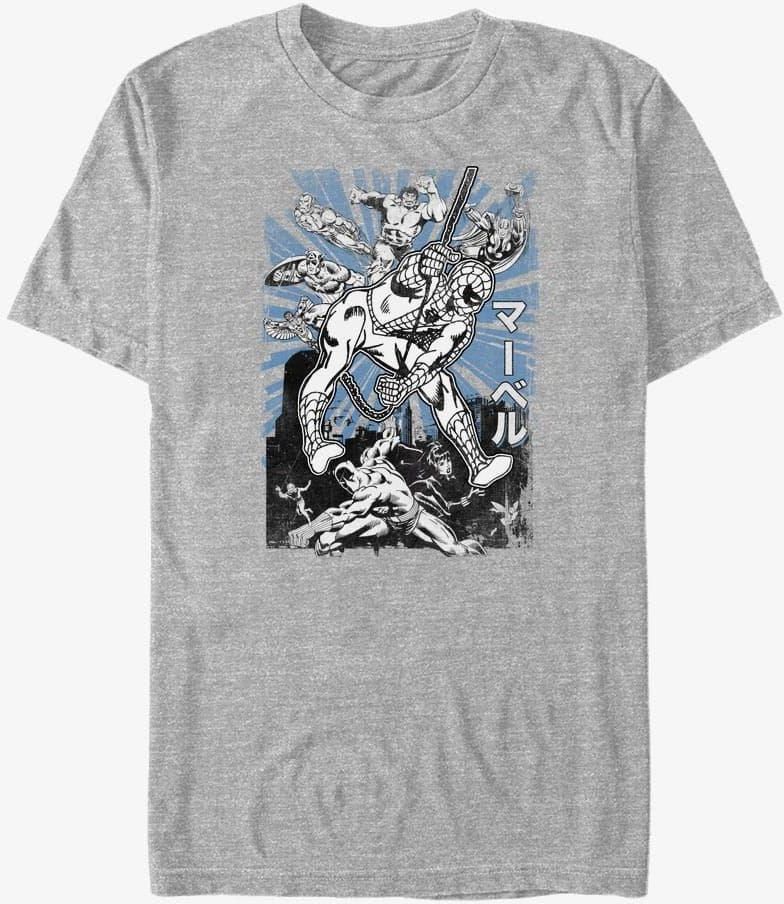 Camiseta Marvel Avengers Spiderman - Manga Enrollada Para Mujer - Gris Jaspeado - Talla XL
