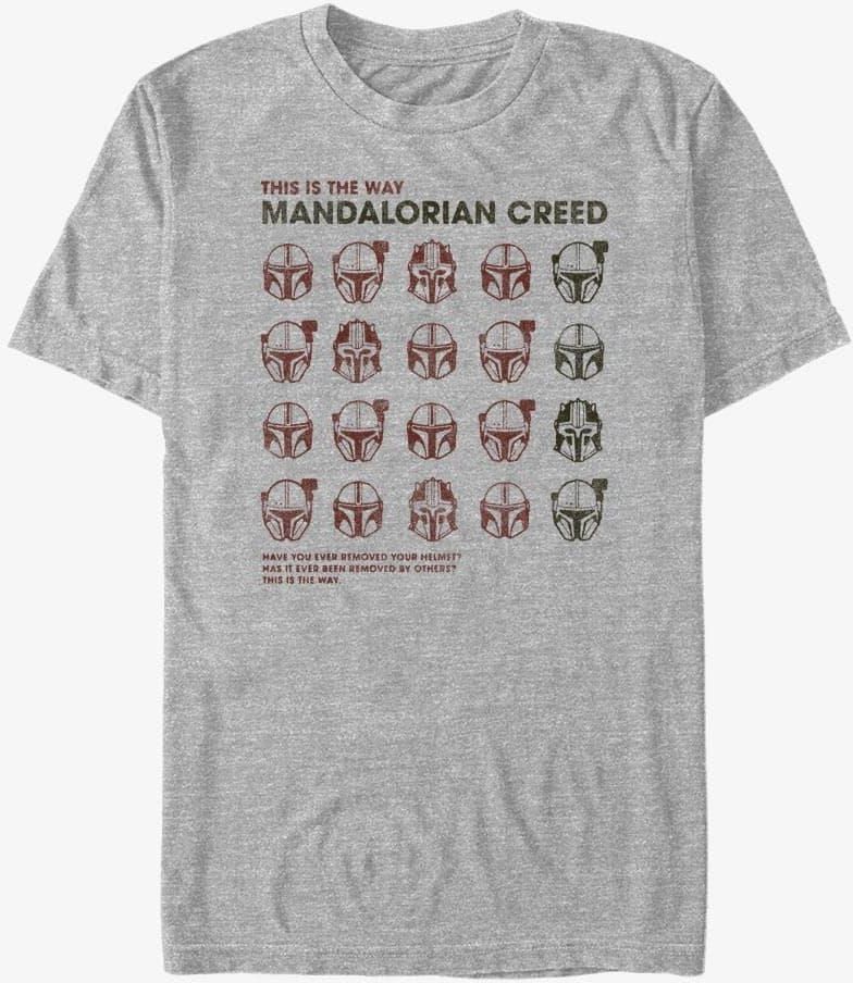 Queens Star Wars The Mandalorian Helmet Grid Unisex TShirt Heather