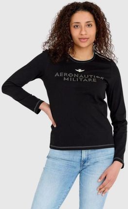 AERONAUTICA MILITARE Longsleeve damski czarny z logo wykonanym z dżetów