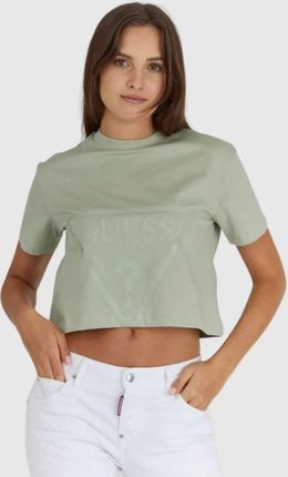 GUESS Krótki zielony t-shirt damski z logo